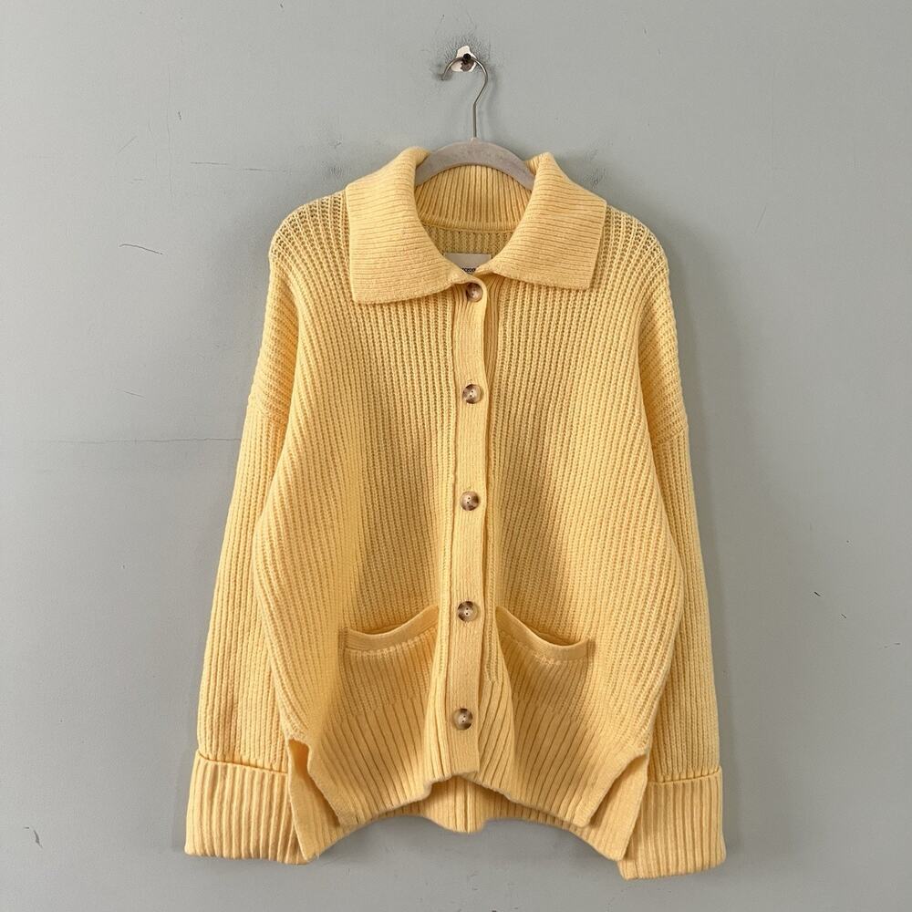 NWT Abercrombie & Fitch Ribbed Collared Yellow Cardigan Sweater - Picture 2 of 6